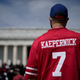 A man wears a Colin Kaepernick jersey during the March on Washington at the Lincoln Memorial August 28, 2020 in Washington, DC.